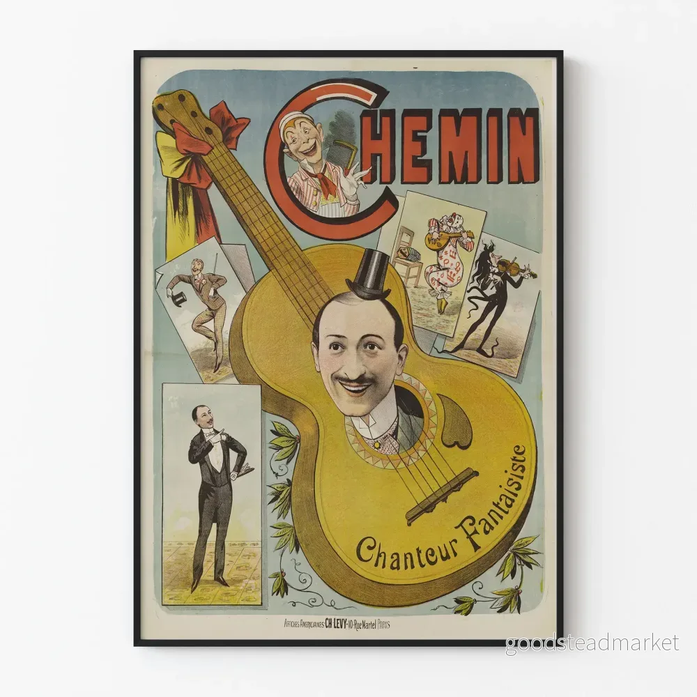 Vintage affisch Chemin Chanteur Fantaisiste för väggdekoration