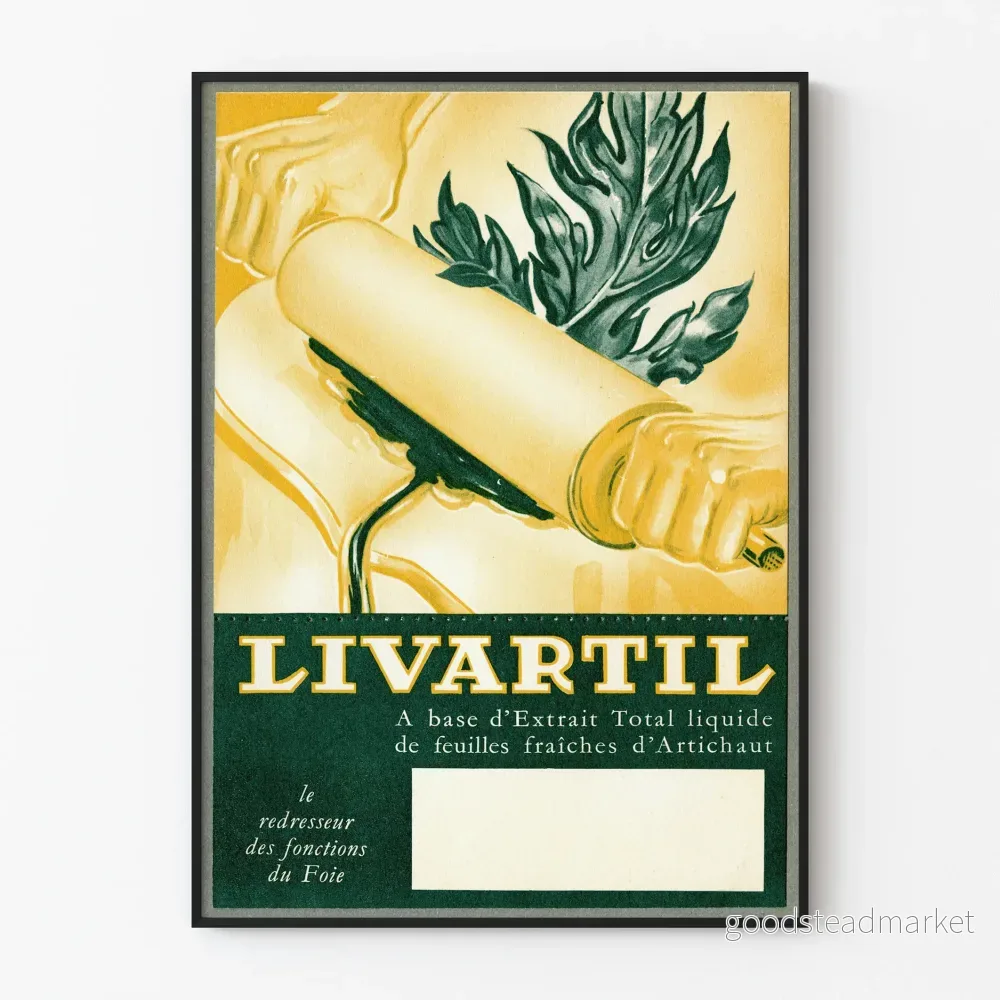 Vintageposter Livartil Artichoke-extrakt Väggdekoration