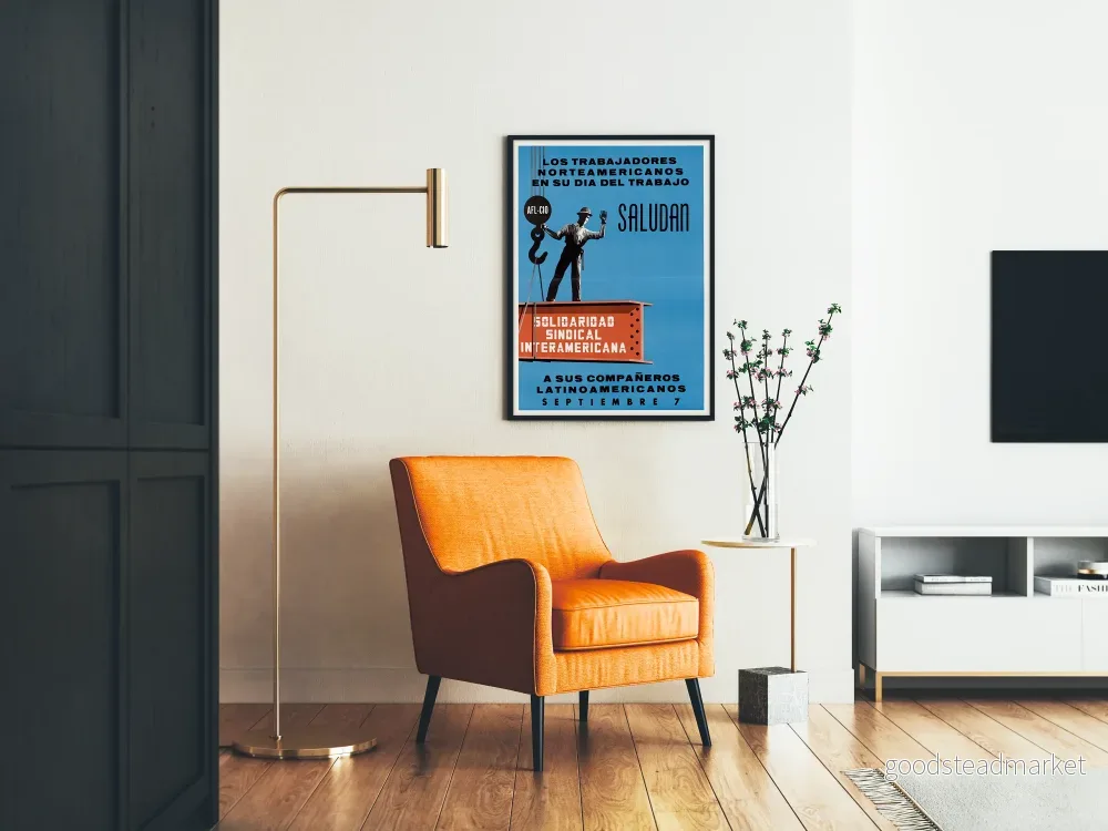 Vintageaffisch Solidarité Syndicale Interaméricaine - Industriell väggdekoration - Bild 2