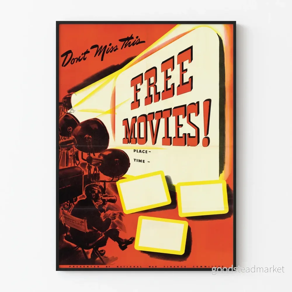 Vintageposter för gratisfilmer - Retro filmväggdekoration