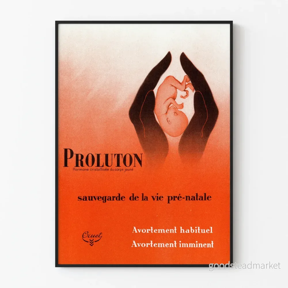Vintageposter Proluton - Föräldraprotektion och preventivmedel mot missfall