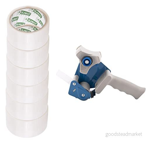 D.RECT Handdispenser med 6 genomskinliga tejprullar 50 m x 48 mm högkvalitativ robust för tejp upp till bredd inklusive rullar packtejp, transparent 5902308734401