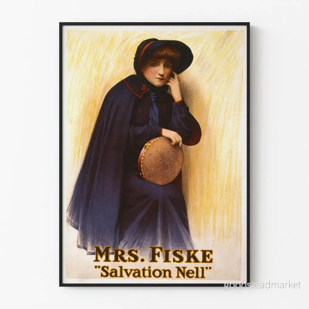 Vintageposter Mrs. Fiske Salvation Nell för väggdekoration