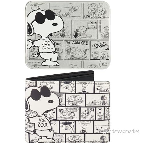Concept One Peanuts Wallet, Snoopy Joe Cool Slim Bifold Wallet with Decorative Tin Case for Men and Women, Multicolor 888783778473