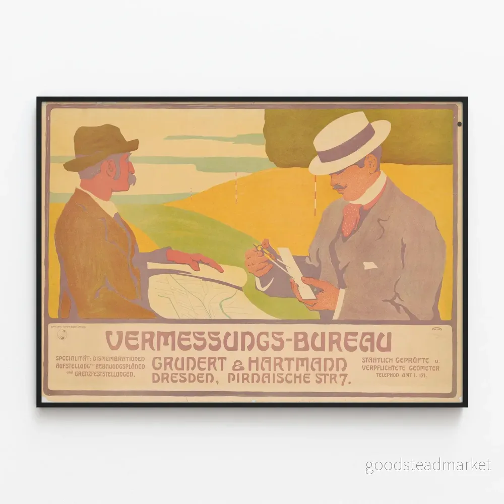 Vintageposter från Vermessungs-Bureau Grundert & Hartmann Dresden Vintageposter från Vermessungs-Bureau Grundert & Hartmann Dresden