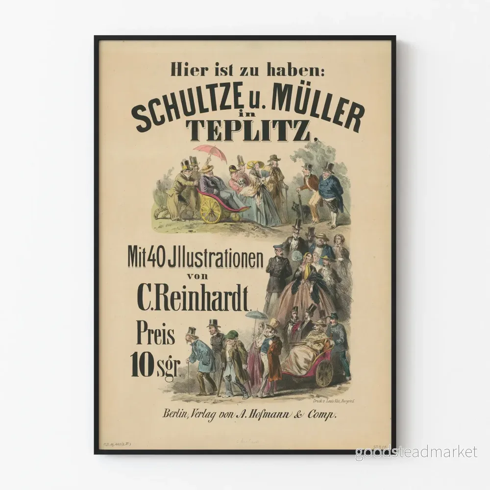Vintageposter från Schultze och Müller i Teplice med illustrationer av C. Reinhardt