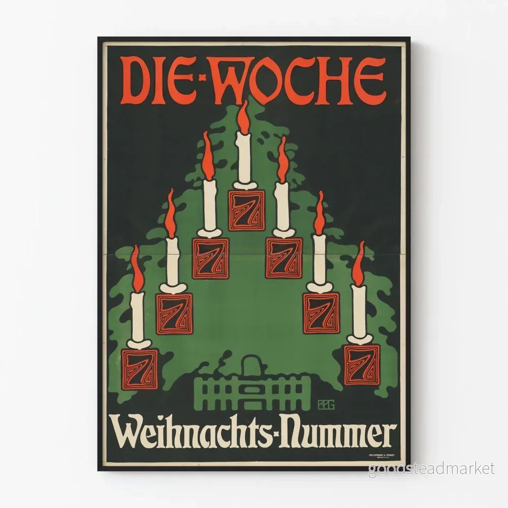 Vintageposter Die Woche Julnummer med julstjärnor