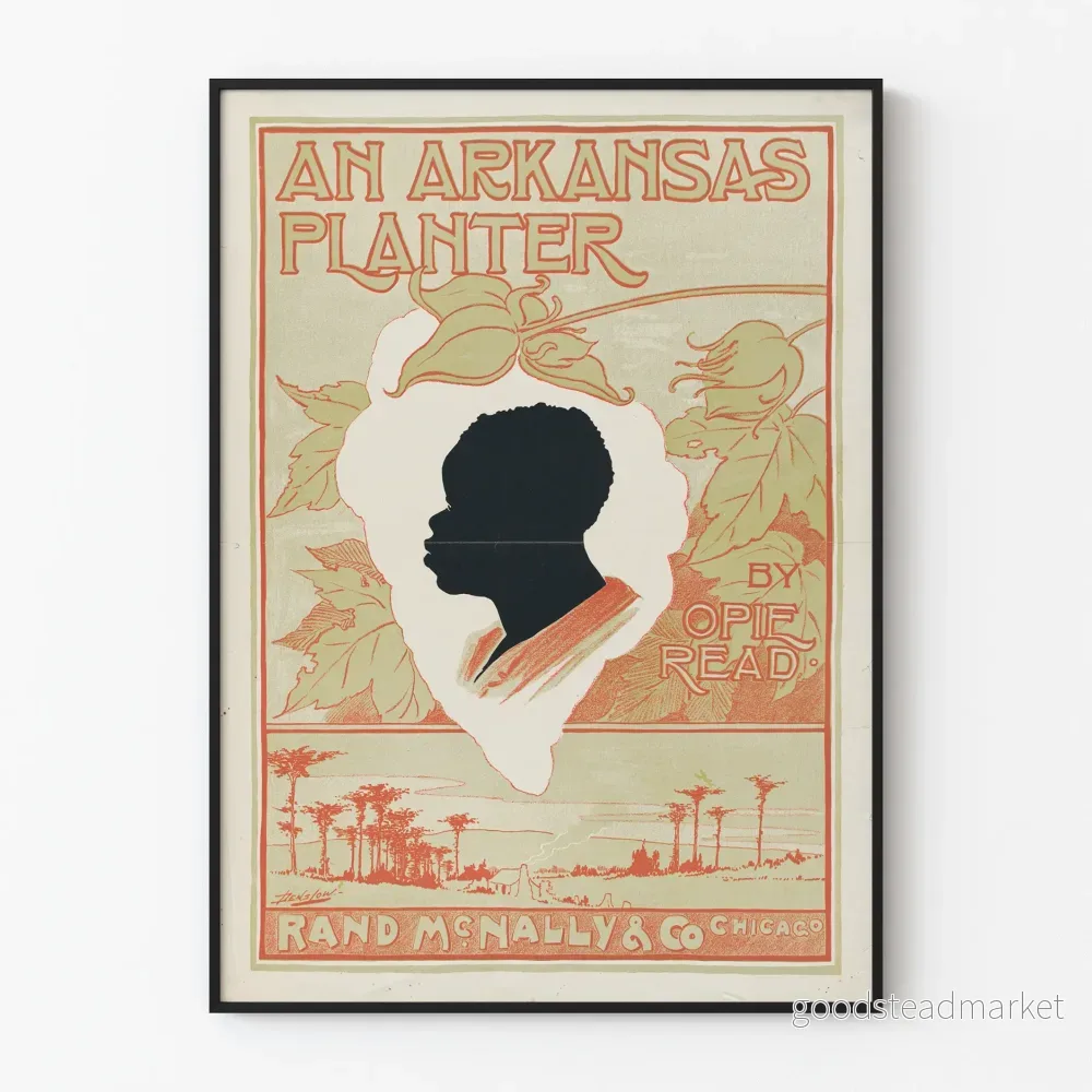 Vintageposter med svart silhuett av An Arkansas Planter