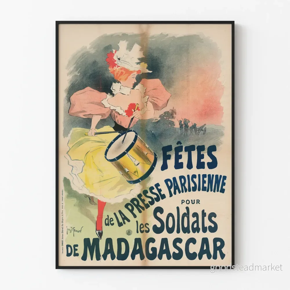 Vintageposter för Parisiska Pressfester för soldaterna på Madagaskar