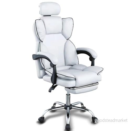 BAKAJI Ergonomisk kontorsstol med 360 svängbara hjul, spelstol för skrivbord vadderad sits hög densitet, rullande ryggstöd och justerbar gashöjning (vit) 8054143033212