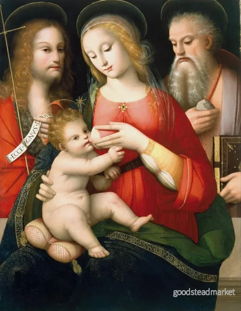 Målning La Vierge à l'Enfant et les saints Jean-Baptiste et Jérôme - Andrea del Brescianino | Konsttryck - Bild 2