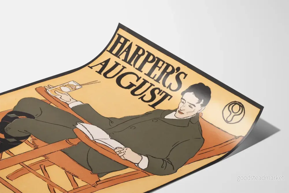 Vintageaffisch Harper's August Illustration Man Läser - Bild 3
