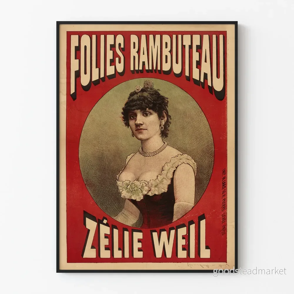 Vintageposter Folies Rambuteau Zélie Weil för väggdekoration