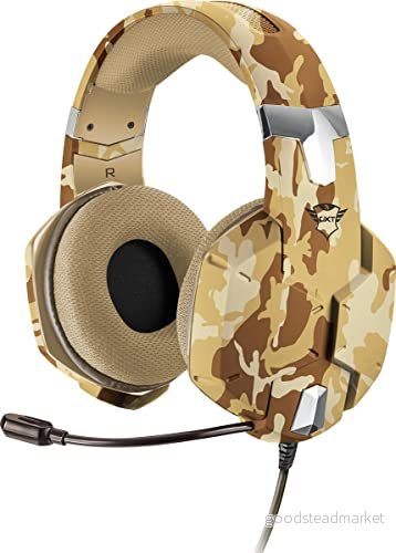 Trust Gaming Headset GXT 322D Carus med mikrofon, justerbart pannband och flexibel trådbunden, 1 m nylonflätad kabel, för Xbox One, Series X, PS4, PS5, Nintendo Switch Desert Camo 8713439221251