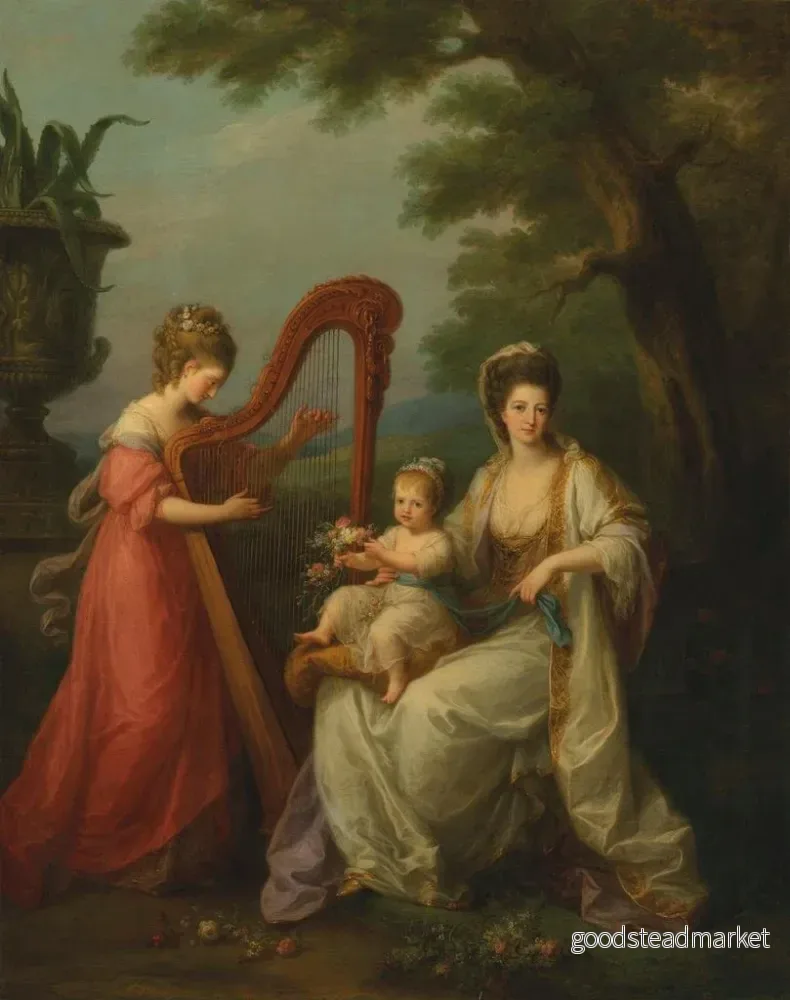 Målning av gruppporträtt av Lady Elizabeth Smith, grevinna Stanley de Derby, med sin lille son Edward, framtida 13:e earl av Derby, och hennes halvsyster Lady Augusta Campbell - Angelica Kauffman - Bild 2