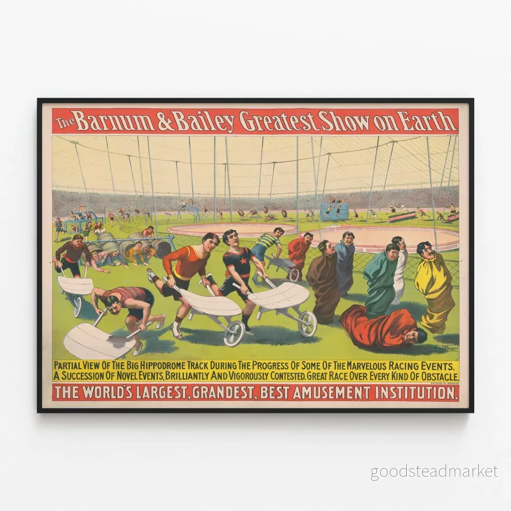 Vintageposter Barnum & Bailey Greatest Show on Earth - Ursprungskurs på Big Hippodrome
