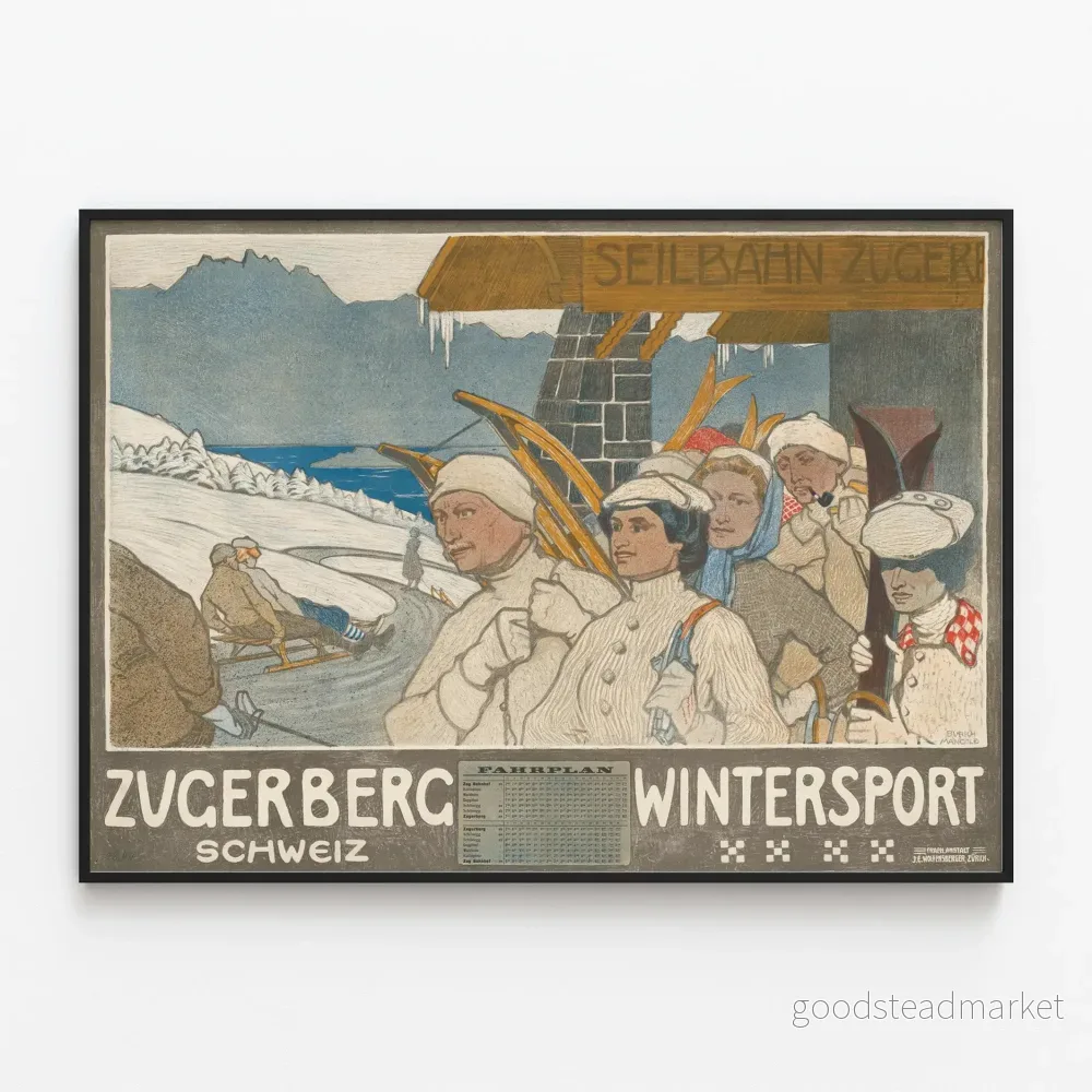 Vintageposter Zugerberg vintersport Schweiz Vintageposter Zugerberg vintersport Schweiz
