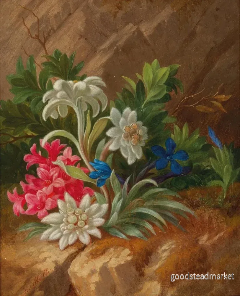 Målning Blommor i Alperna - Anton Mollis - Bild 2