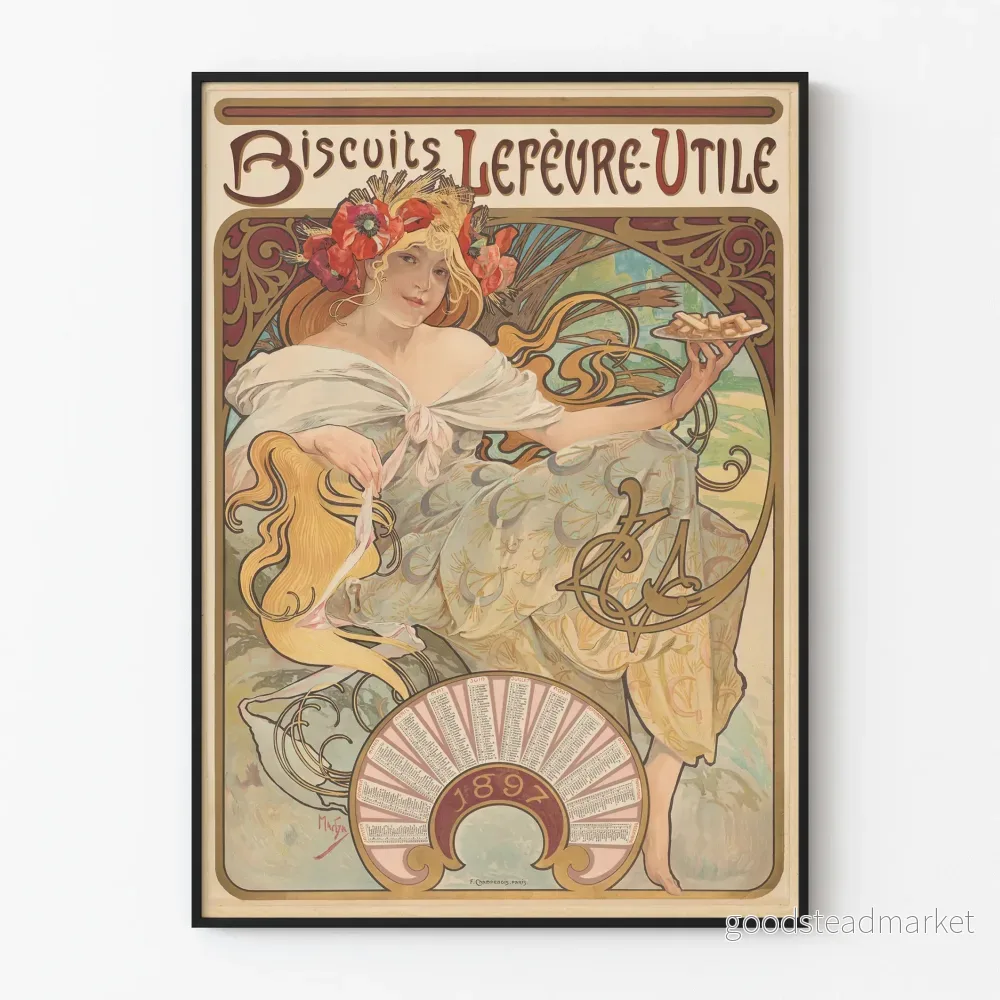 Vintageposter för Lefèvre-Utile-kex 1897 väggdekoration