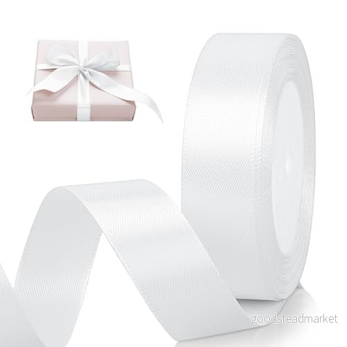 AiQInu Vitt satinband, 25 mm x 22 m för presentförpackning, DIY, buketter, presentband bröllop, sömnadsprojekt, rosetttillverkning, dekorationer 6975966333056 AiQInu Vitt satinband, 25 mm x 22 m för presentförpackning, DIY, buketter, presentband bröllop, sömnadsprojekt, rosetttillverkning, dekorationer 6975966333056