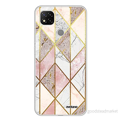 Evetane fodral kompatibel med Xiaomi Redmi 9C 360 heltäckande framsida resistent fint skydd starkt skal transparent marmor rosa diamant mönster trendigt 3616720318942