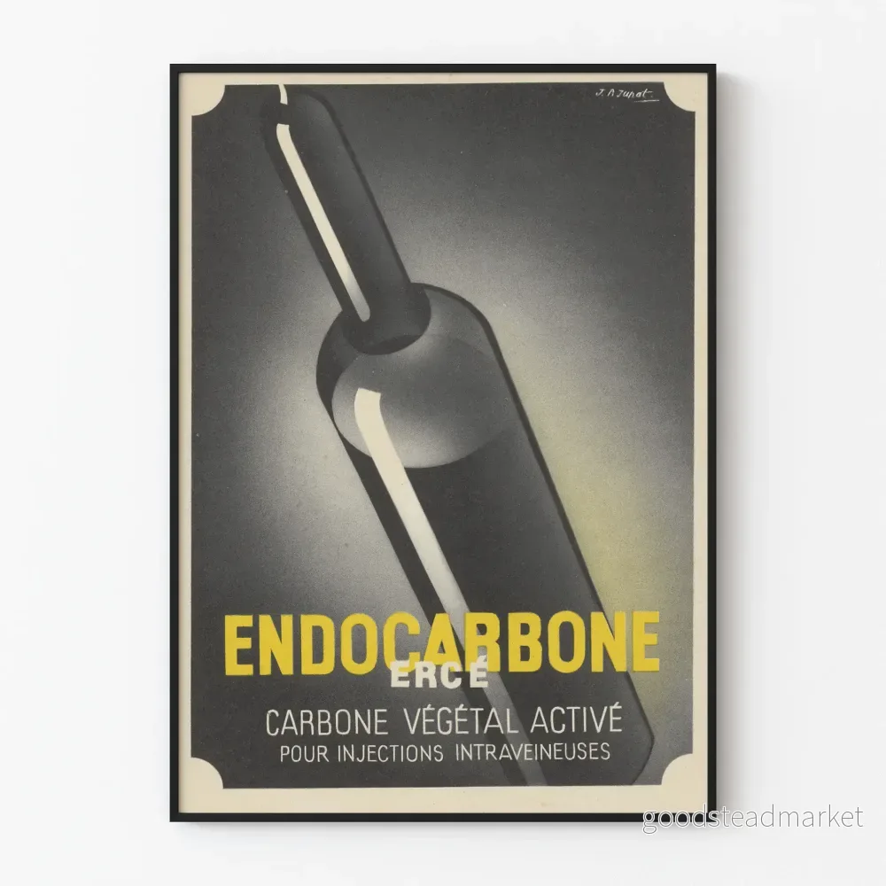 Vintageposter Endocarbone Aktivt Vegetabiliskt Kol för Intravenösa Injektioner
