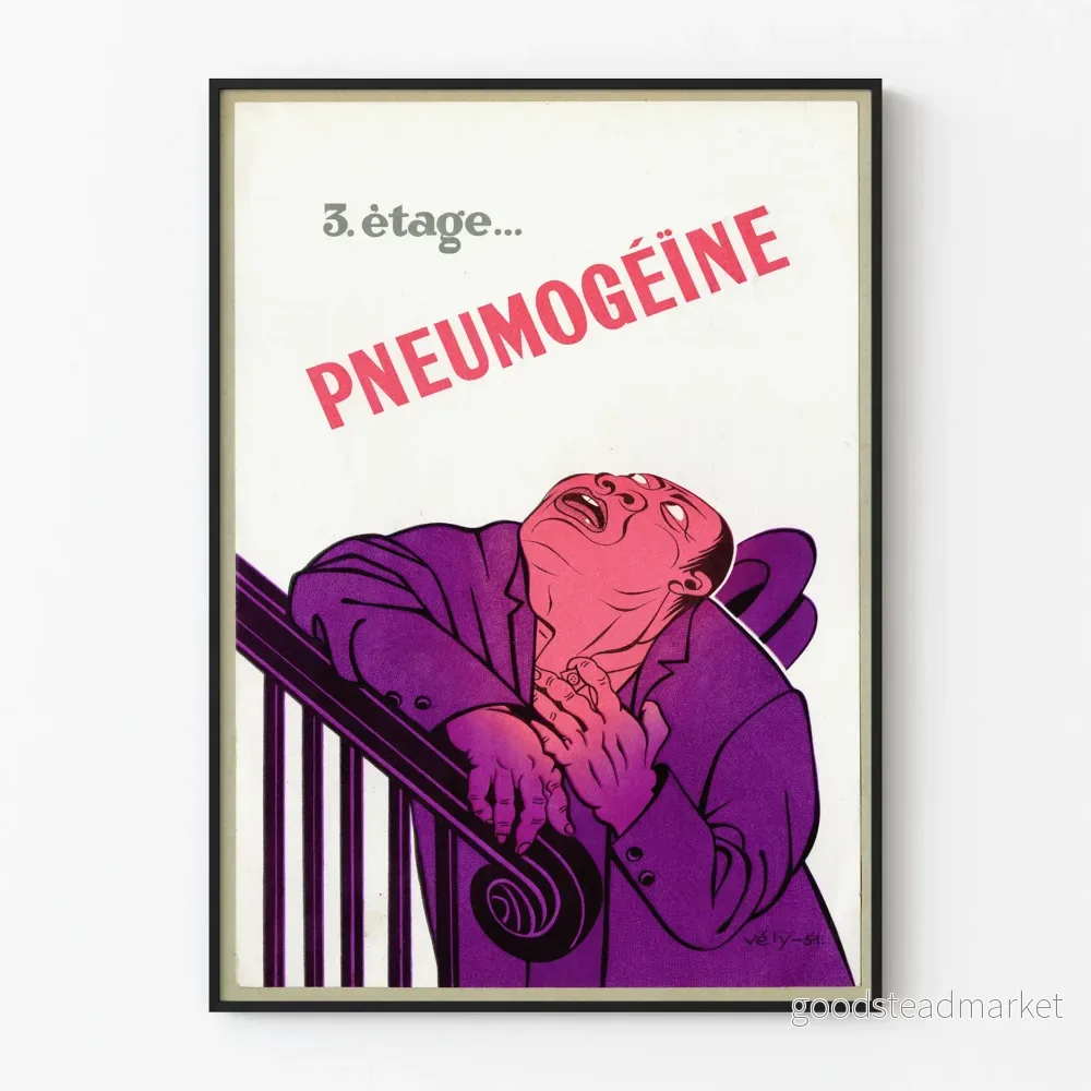 Vintageposter Pneumogéine 1951 för väggdekoration
