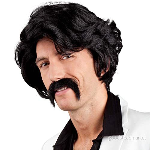 Boland 86346 Vuxen peruk Chuck med mustasch, 70 talet, gangster, popstjärna, Italo Style, St Pauli, Kiez, Reeperbahn, karneval, halloween, temafest, klädsel, teater 4051816204676