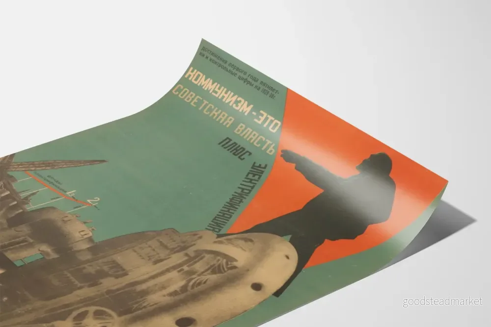 Sovjetisk väggdekorationsposter för elektrifiering och kommunistisk makt - Bild 3