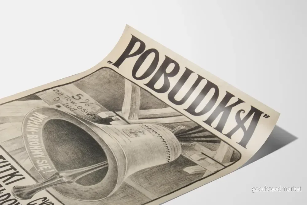 Vintageaffisch Pobudka med klocka och polsk typografi för väggdekoration - Bild 3