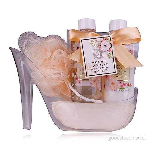 Accentra duschset dampresentset HONEY JASMINE i vackra klackar 3 delat vårdset med duschgel, bodylotion och badsvamp wellness presentset för födelsedagar, Alla hjärtans dag 4015953692451
