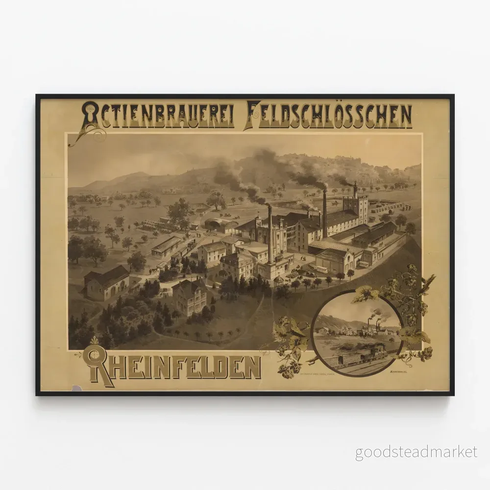 Gammal poster för bryggeriet Actienbrauerei Feldschlösschen Rheinfelden