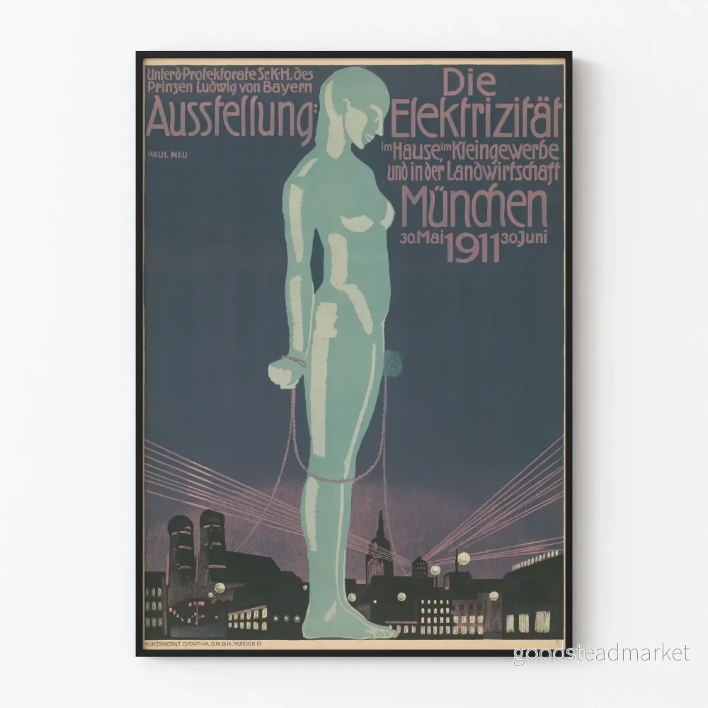 Vintageaffisch Utställning Elektricitet München 1911