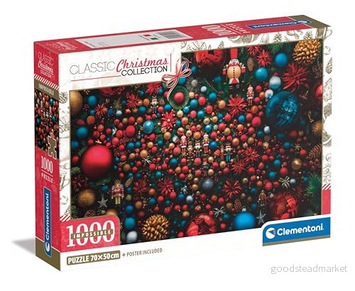Clementoni 39926 Omöjliga julvibbar 1 000 delar kompakt låda, affisch ingår, vuxna 14 99 år, present till män/kvinnor, hård sticksåg, svårt pussel, tillverkad i Italien, flerfärgad 8005125399260