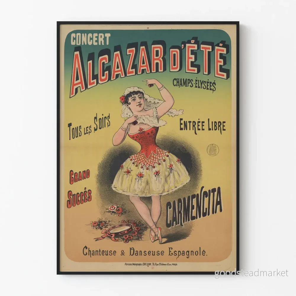 Vintageaffisch för sommarens Alcazar-konsert på Champs Élysées Carmencita