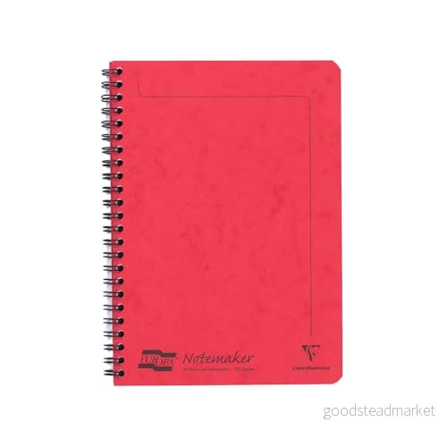 Clairefontaine Ref 4858Z Europa Notemaker sidobunden anteckningsbok (120 sidor) A5 storlek, 90 gsm borstat velumpapper, mikroperforerade ark, fodrade linjaler röd 5016196048585