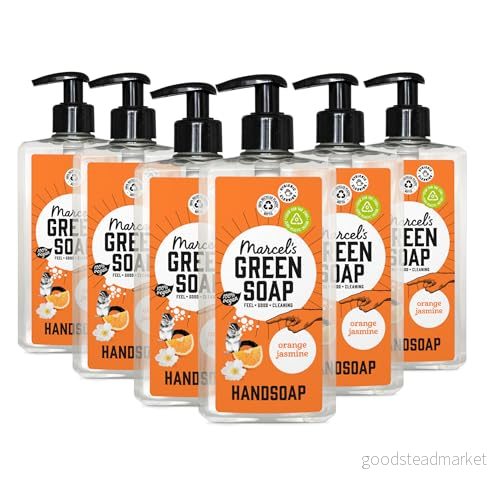 Marcel's Green Soap Orange och Jasmine Handtvål Handtvåldispenser 100% miljövänlig vegansk 97% biologiskt nedbrytbar 500 ml 6 förpackningar 8719325558098