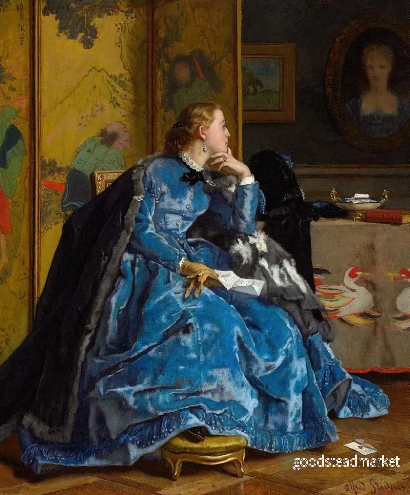 Målning En hertiginna i blå klänning - Alfred Stevens | Konsttryck - Bild 2