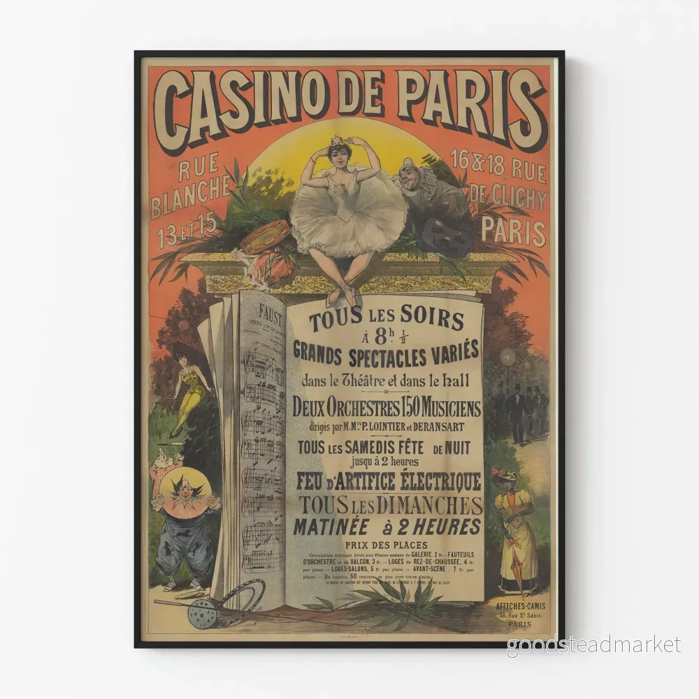 Vintageposter för Casino de Paris, Rue Blanche och Rue de Clichy