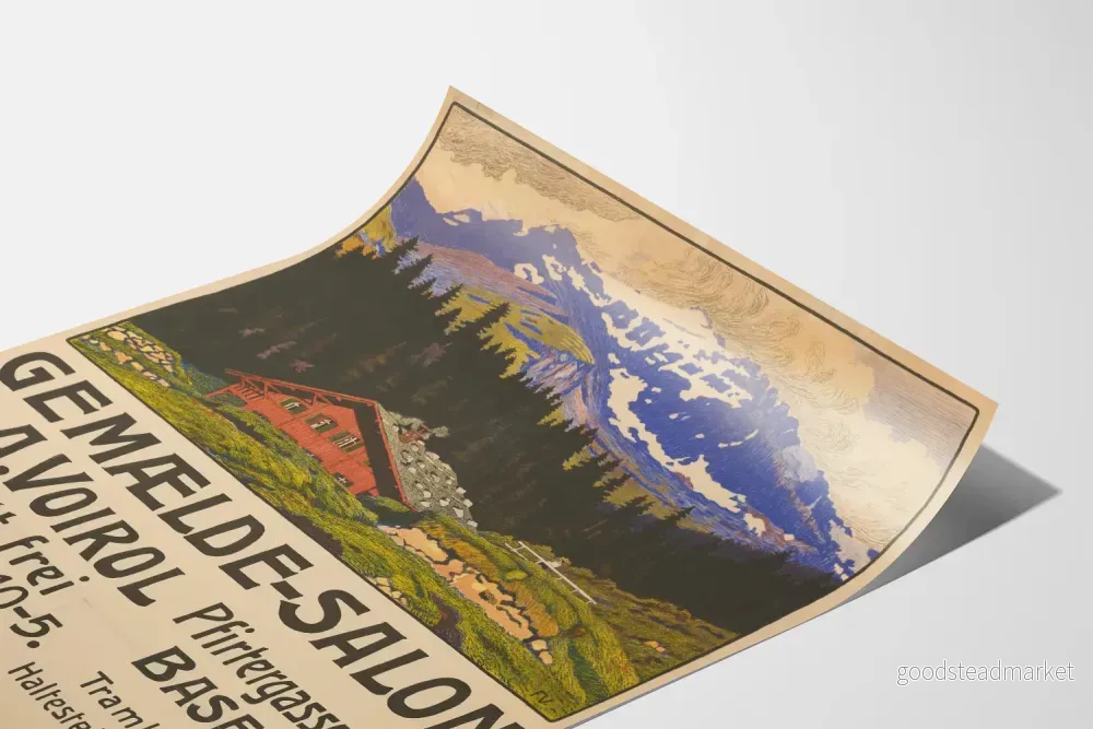 Vintageposter för väggdekoration av alpstuga och skogar i Basel - Bild 3