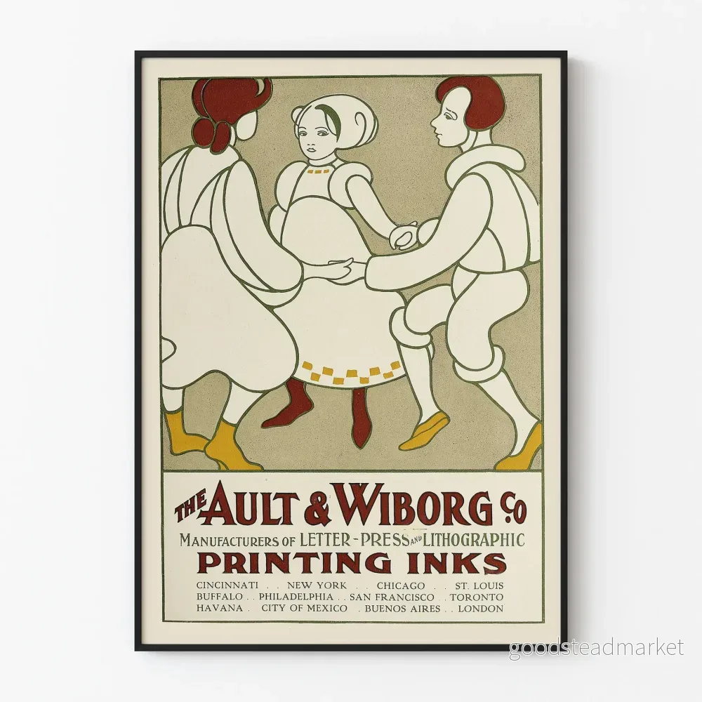Vintageposter Ault & Wiborg - Illustration av traditionell dans