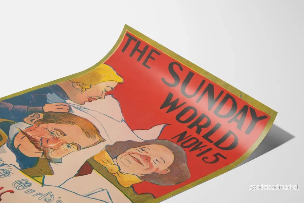 Vintageposter The Sunday World, tidningsläsningsillustration - Bild 3