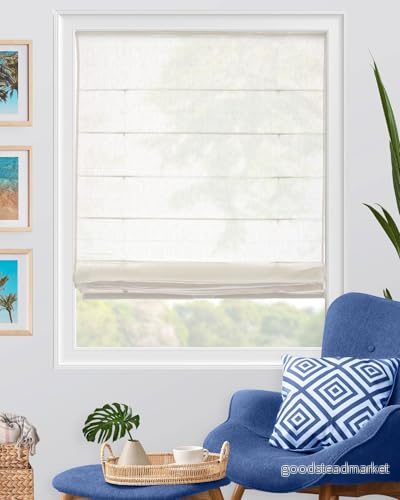 CHICOLOGY Trådlösa romerska nyanser modern tygkaskad fönstergardin behandling, 53 cm B x 152 H, Pacific White (semi Sheer/Light Filtering) 812030037723
