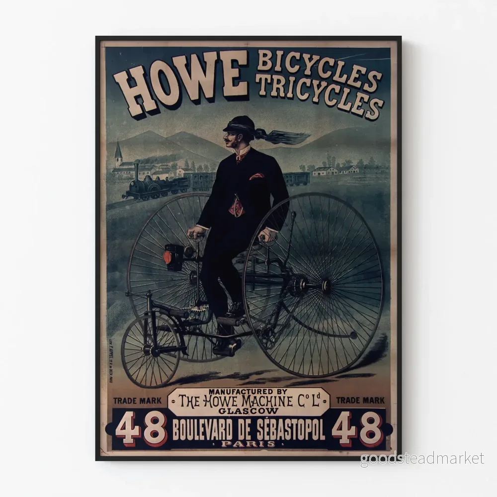 Vintageposter för Howe Bicycles trehjulingar - Retro väggdekoration