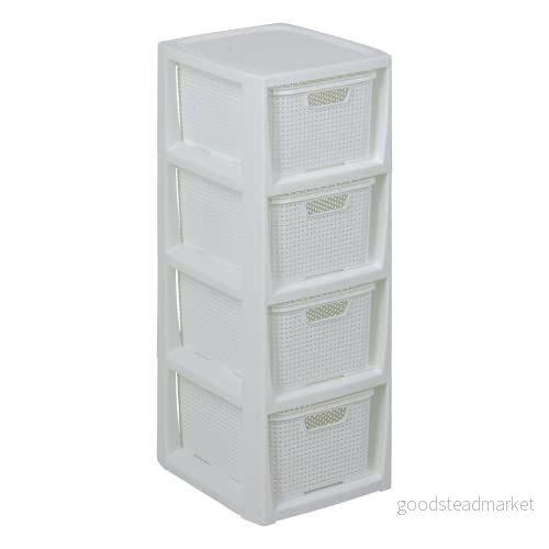 BranQ Home Essential hylla i rotting design, BPA fri plast PP, vit, 29,5 x 24 64,2 cm, 4 korgar 5901098051606