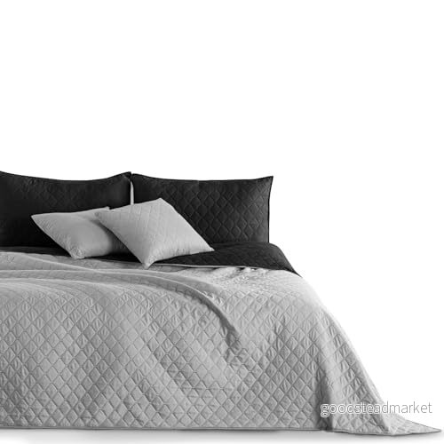 DecoKing överkast, sängöverkast, 200 x 220 cm, svart, grått, täcke, dubbelsidig quiltad präglingsmönster, romb, antracitgrå, stål, axel, cm 5902633915162