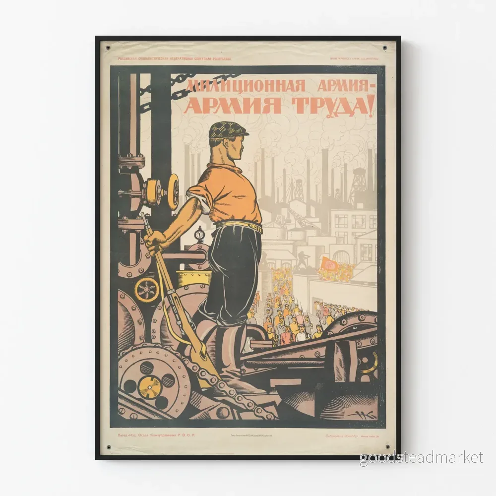 Väggposter med retrotema av arbete och sovjetisk industri