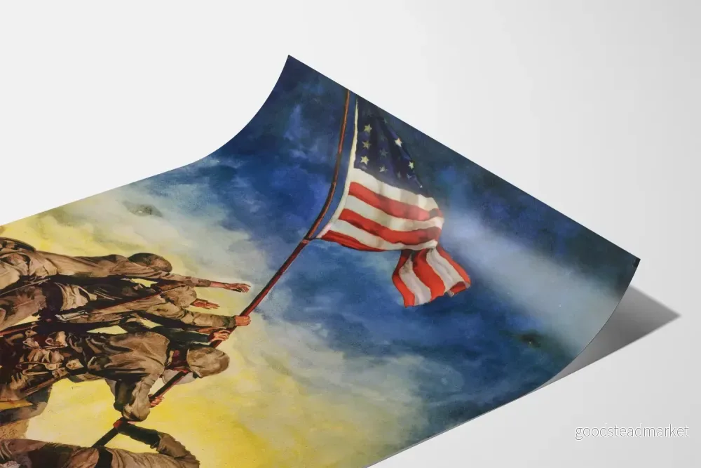 Krigsposter för 7:e krigsutlåningen - Amerikanska soldater och USA-flagga - Bild 3