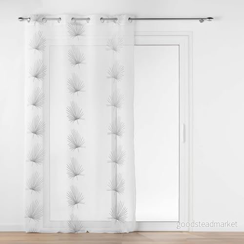 douceur d'intérieur, Öljettslöja (140 x 240 cm) Palmaris grå, broderat sandbläslöja 3574386276092