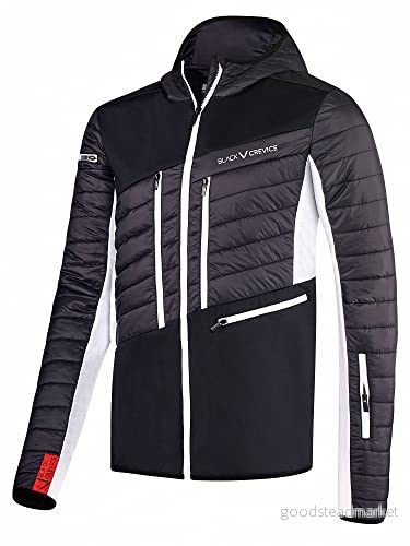 Black Crevice skidjacka för män I högkvalitativ vinterjacka av 100% nylon/88% PES & 12% spandex vind och vattenavvisande utomhusjacka med rörelsefrihet, Svart/vit, 4XL 9120112629928